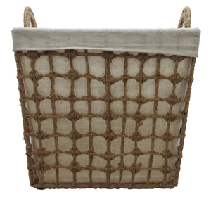 Basketly Square Hemp Tied Wire Basket with Hemp Fabric Inner