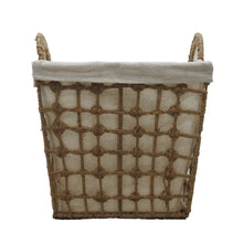 Load image into Gallery viewer, Basketly Square Hemp Tied Wire Basket with Hemp Fabric Inner
