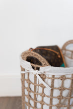 Load image into Gallery viewer, Basketly Round Hemp Tied Wire Basket with Hemp Fabric Inner
