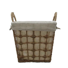 Basketly Square Hemp Tied Wire Basket with Hemp Fabric Inner